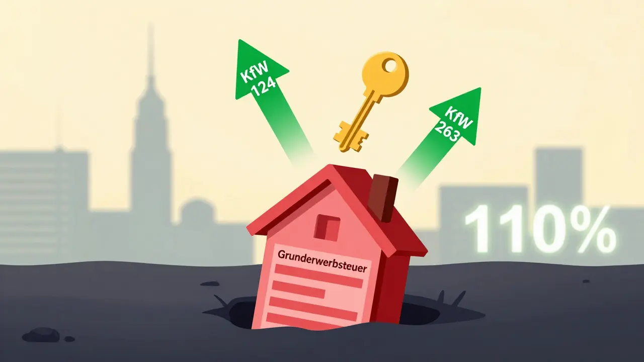 Haus mit schwebenden Finanzkomponenten: Steuer lastet, Förderungen heben sie auf