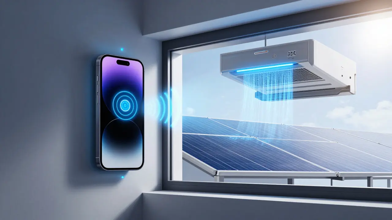 Modernes Kellerfenster mit integrierten Sensoren und photovoltaischer Beschichtung.