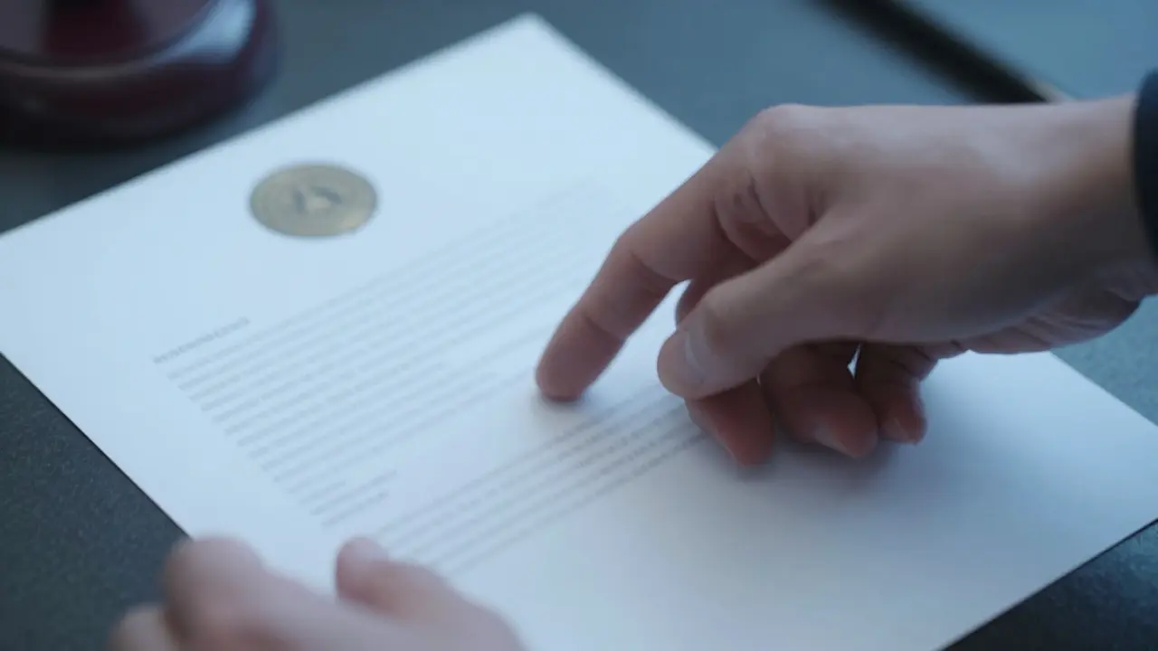 Handschlag bei Vertragsunterzeichnung mit Siegel.