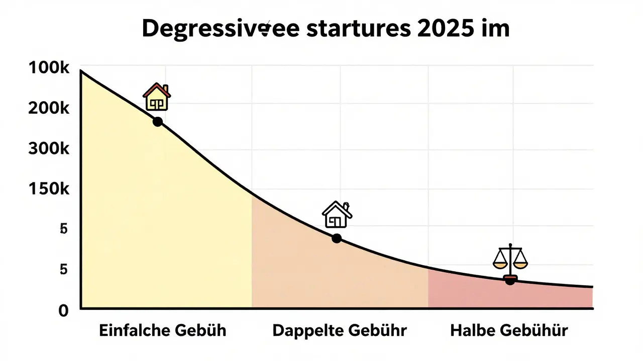 Visuelle Darstellung der degressiven Notarkosten bei steigendem Immobilienwert in Deutschland 2025.