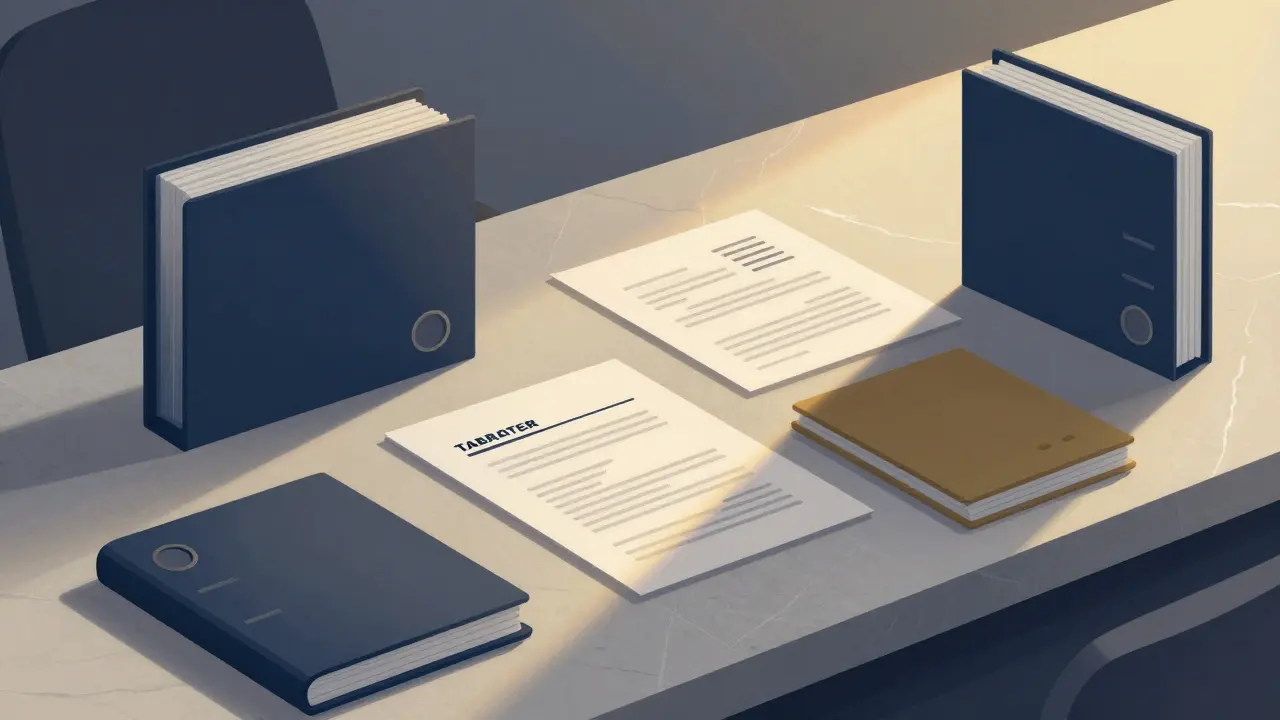 Steuerunterlagen auf Schreibtisch bei Büroarbeit