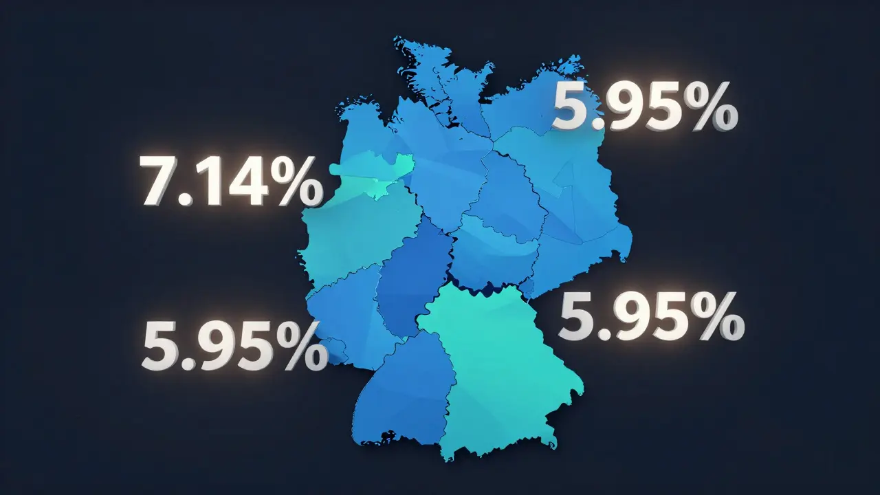 Abstraktes Deutschland-Modell mit schwebenden Prozentwerten für regionale Maklergebühren.