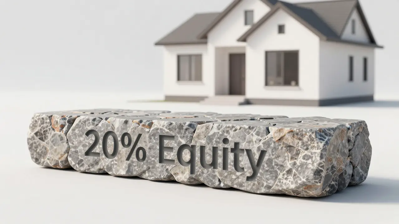 Ein Haus auf einem stabilen Steinfundament, das Sicherheit durch Eigenkapital darstellt.