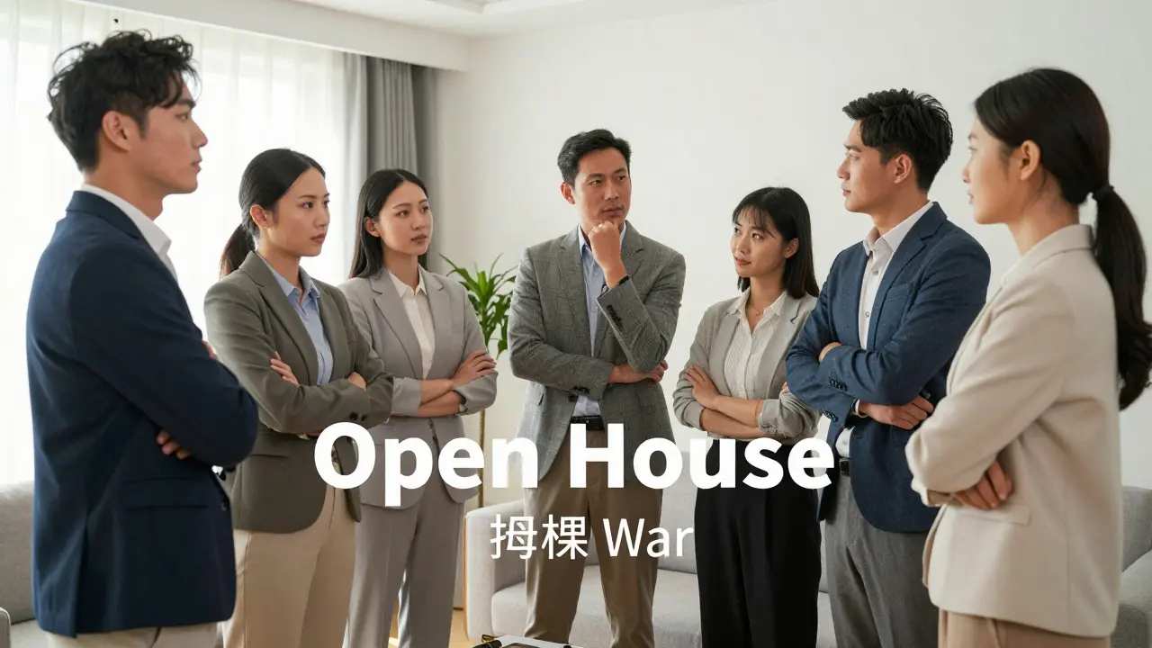 Gruppe von Interessenten bei einer kompetitiven Open-House-Besichtigung