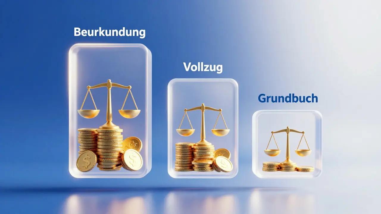 Abstrakte Darstellung der drei Hauptkomponenten der Notarkosten