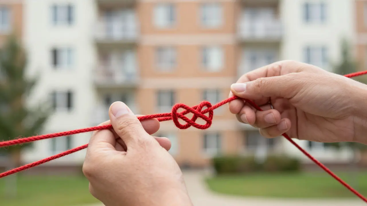 Metaphorische Darstellung von Konfliktlösung durch Entwirren von Knoten