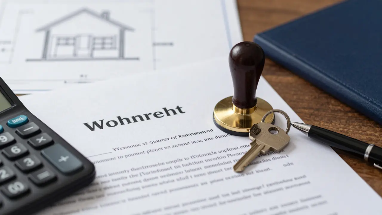 Rechtsdokumente und Schlüssel auf einem Tisch, Darstellung der notariellen Beurkundung