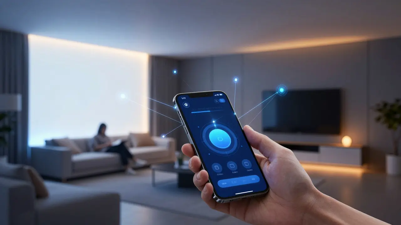 Smart Home Beleuchtungszonen in einem modernen Wohnzimmer