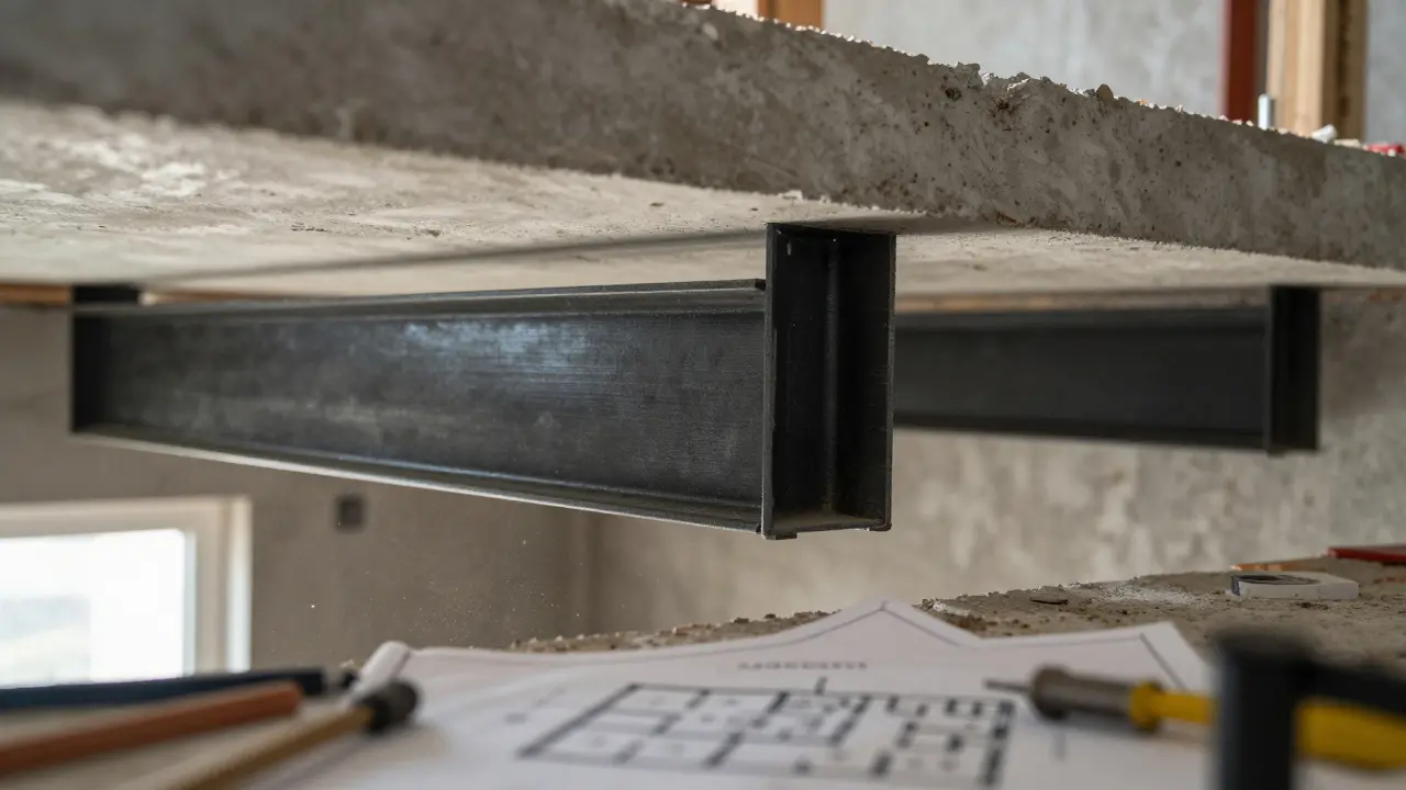 Stahlträger im renovierten Altbau zur Sicherung der Statik