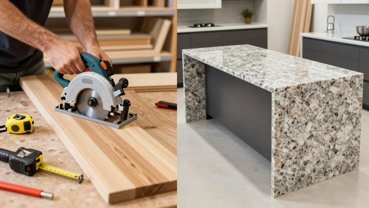Vergleich von DIY-Holzverarbeitung und fertiger Granit-Kücheninsel