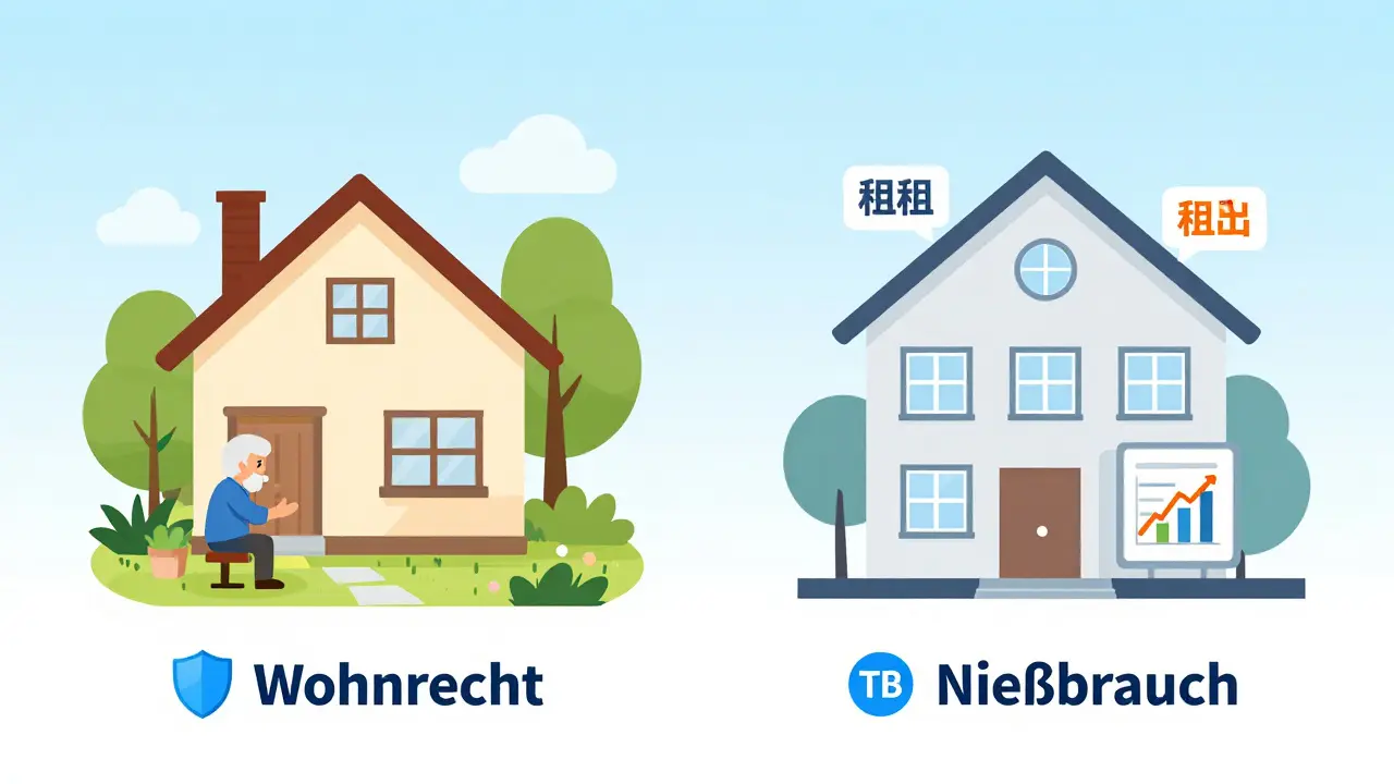 Vergleich zwischen Wohnrecht und Nießbrauch als illustratives Diagramm
