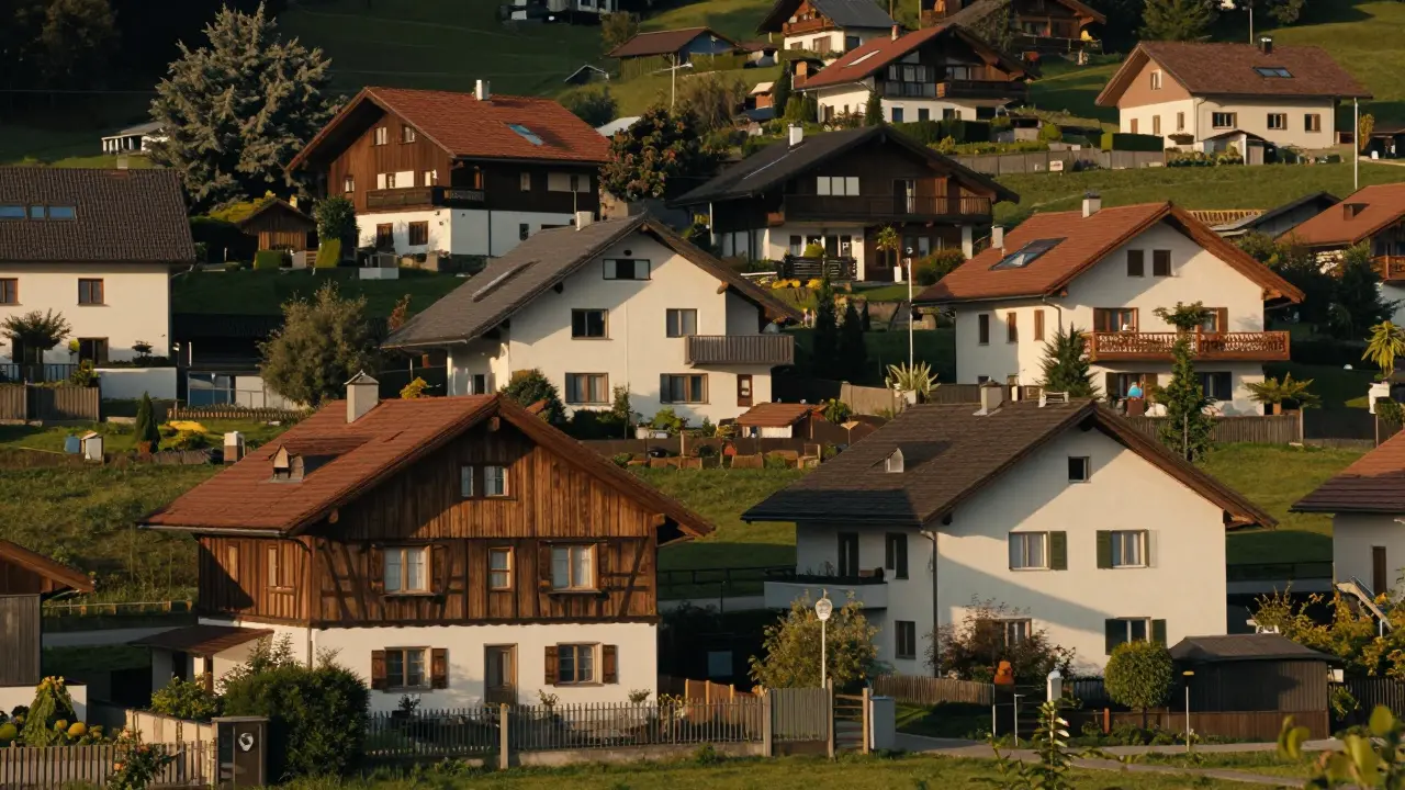 Verschiedene Häuserstile und Grenzabstände in einer Wohngegend