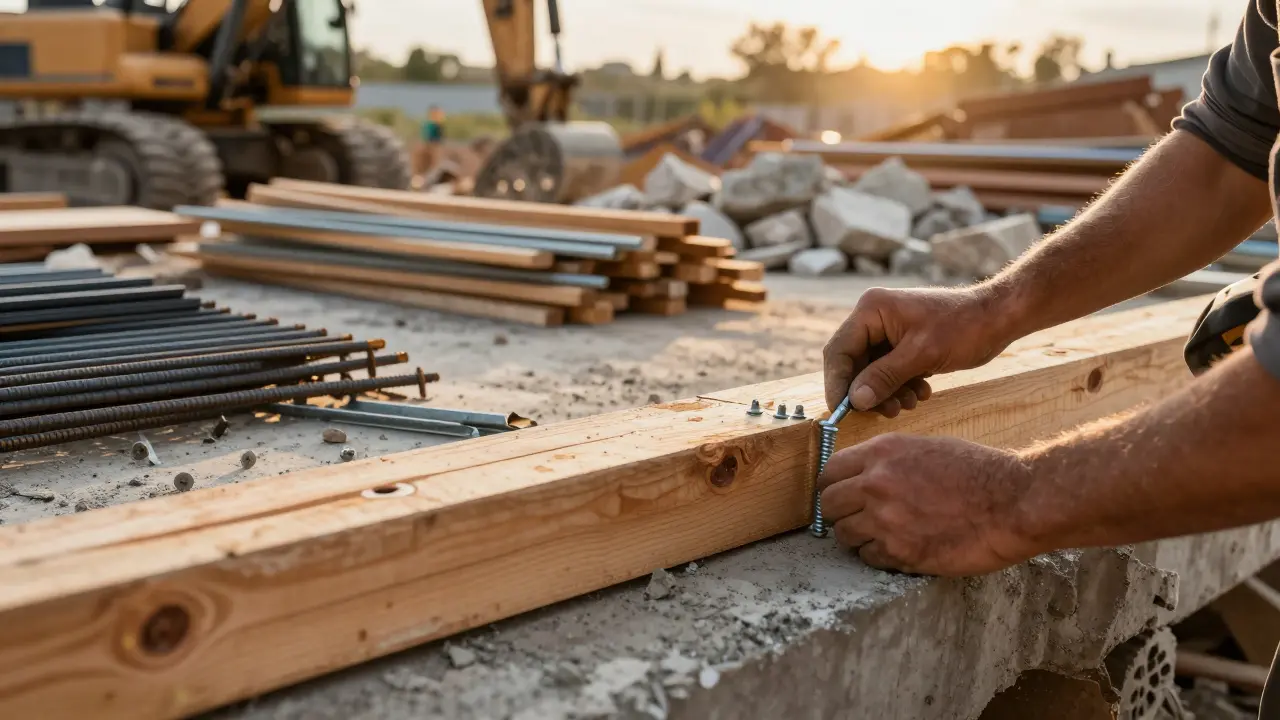 Arbeiter demonstrieren sorgfältigen Rückbau und Trennung von Baumaterialien