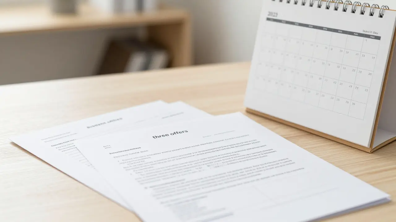 Drei Bankangebote und Kalender zur sicheren Absicherung beim Kauf