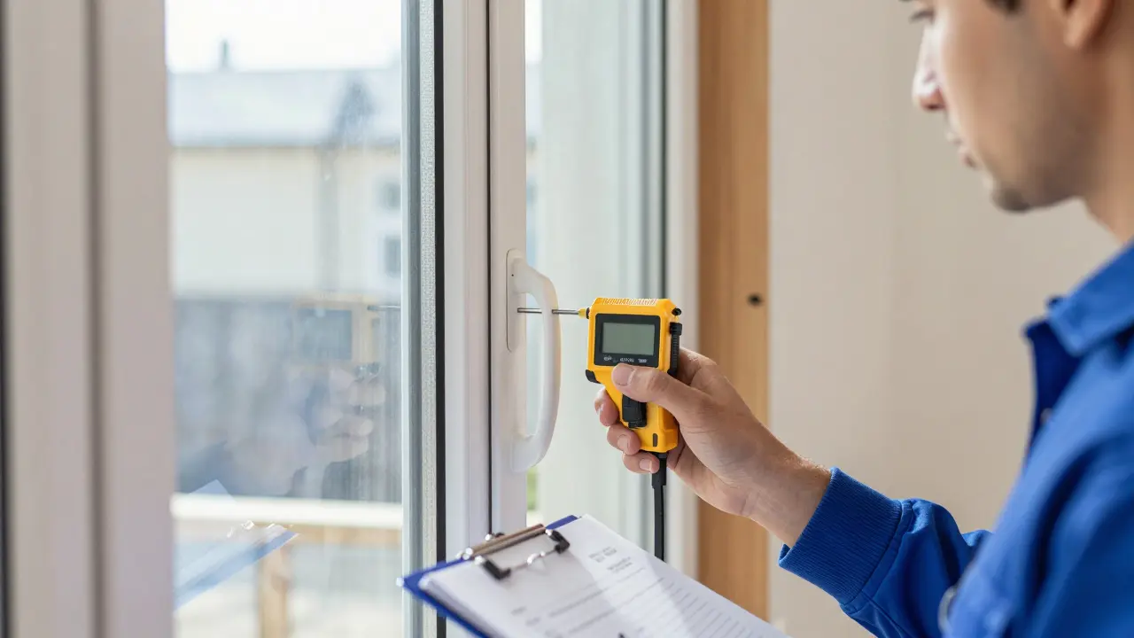 Energieberater misst neues Fenster bei Sanierung vor Ort
