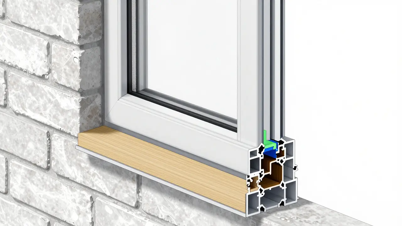 Schnittzeichnung eines thermisch getrennten Aluminium-Fensterrahmens