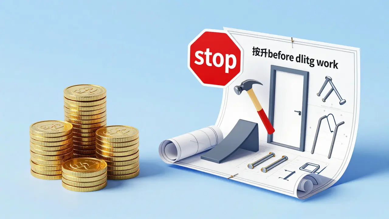 Symbolische Darstellung von Fördergeldern und Bauplanung ohne Text