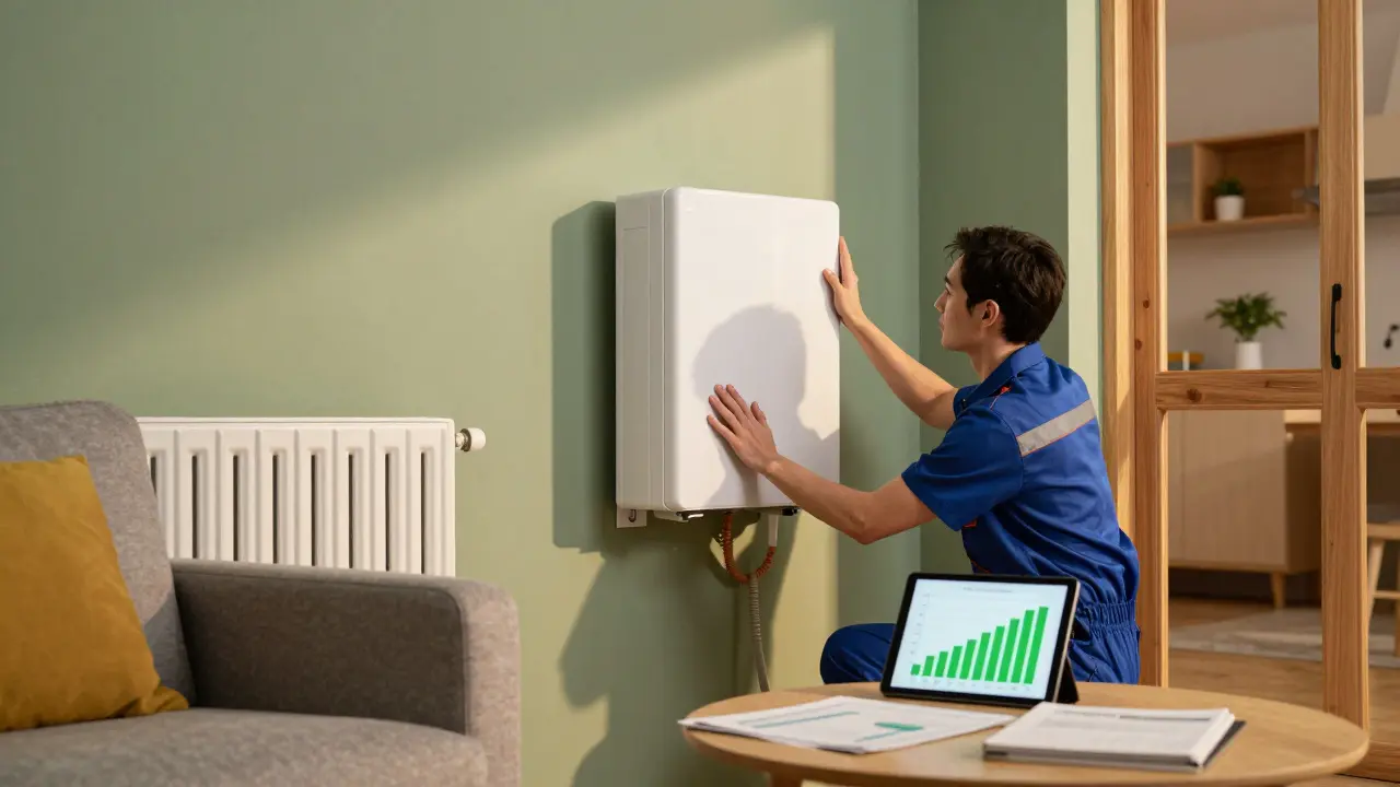 Wärmepumpe im gemütlichen Wohnzimmer