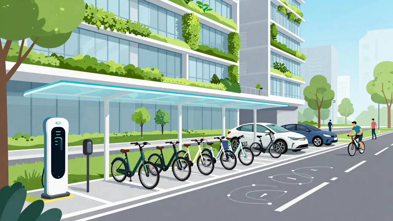 Nachhaltige Mobilität: E-Auto-Ladestationen und Fahrradstellplätze
