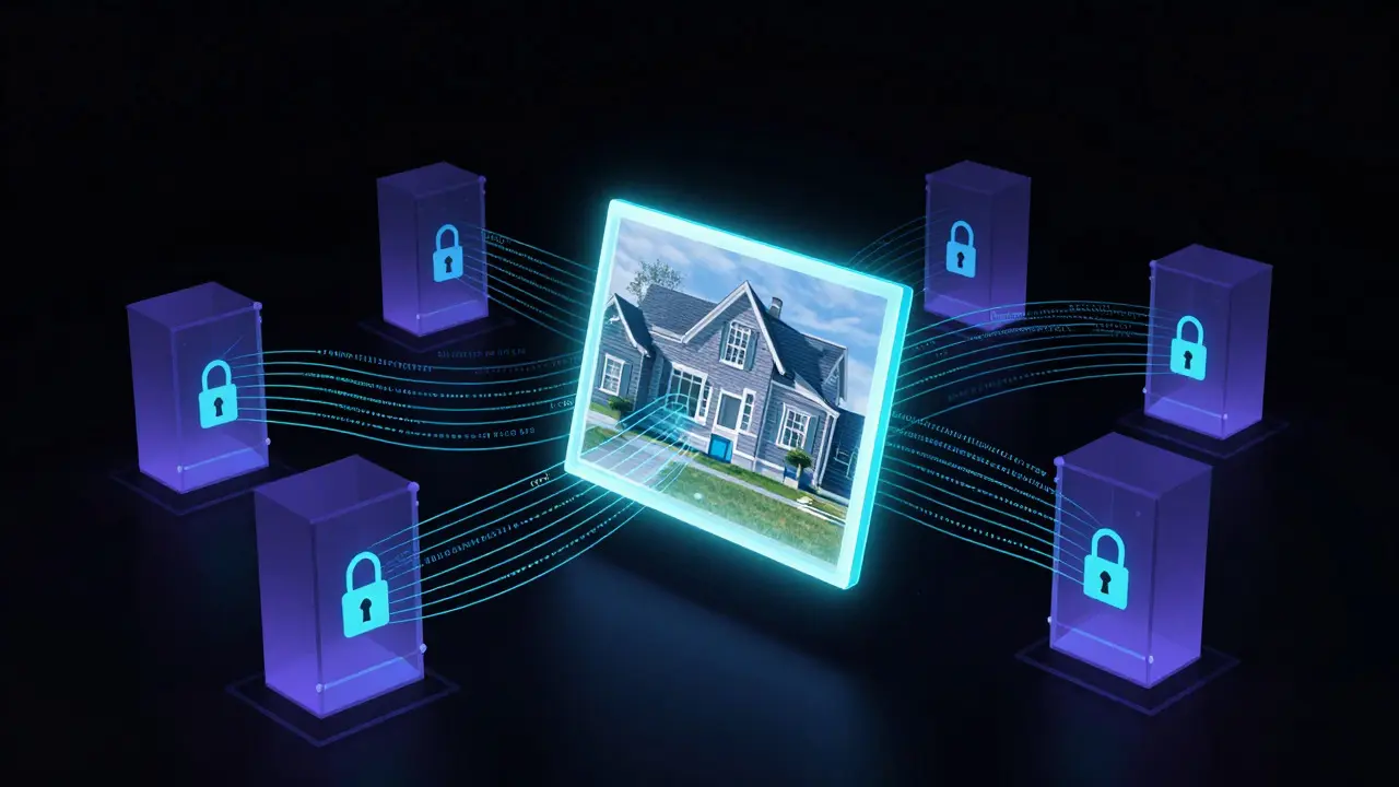Abstract digital art showing protected photo data with metadata being secured