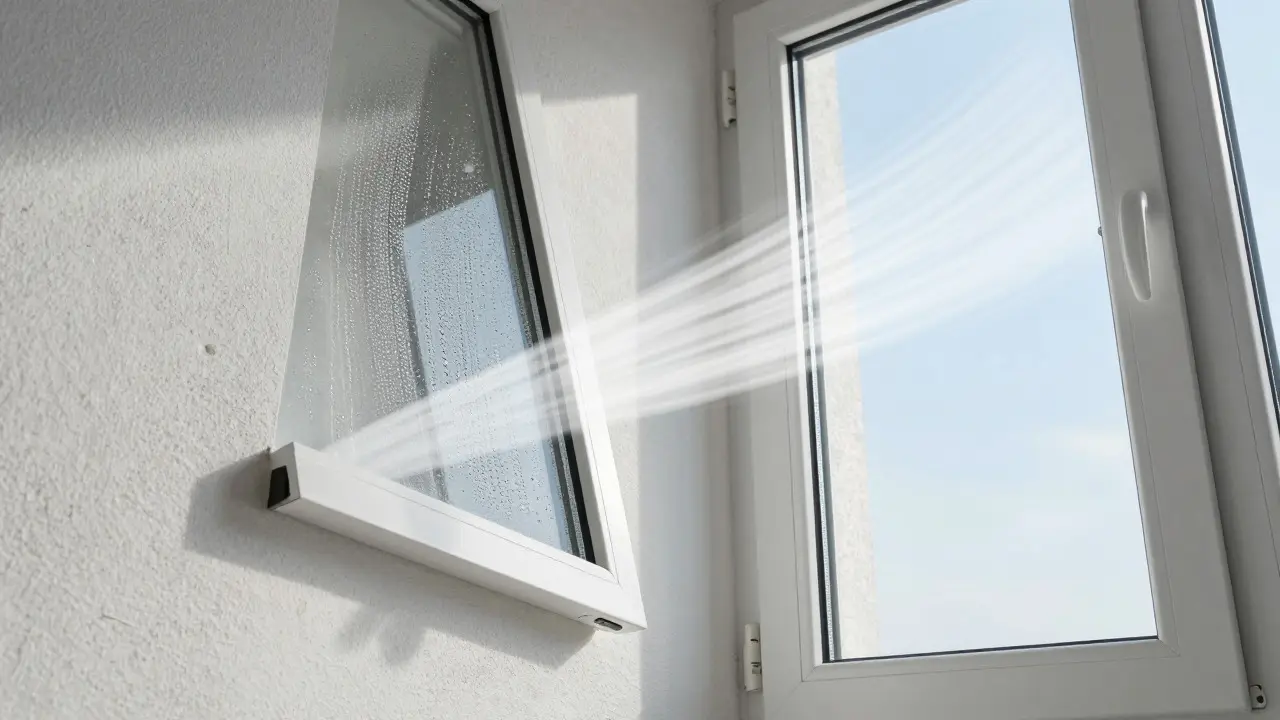 Kondenswasser an kalter Wand durch Kipplüften