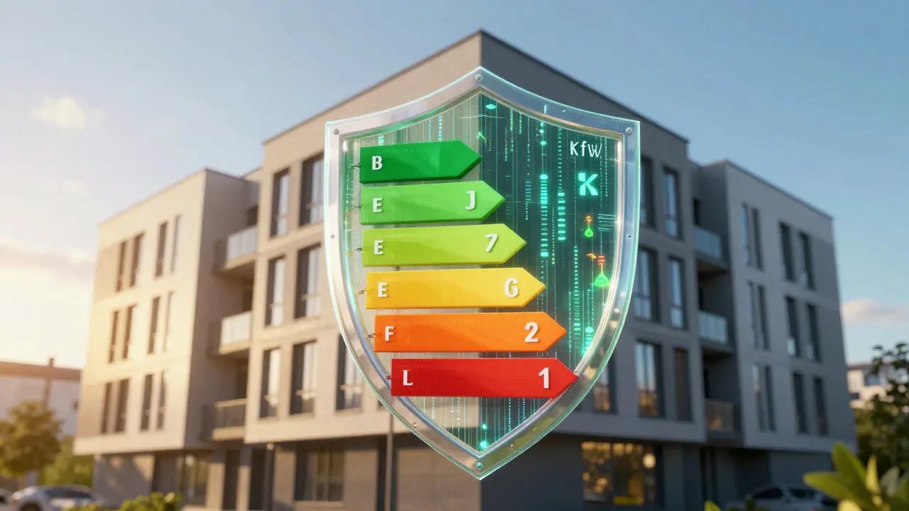 Modernes Haus geschützt durch digitales Daten-Schild für Energieeffizienz