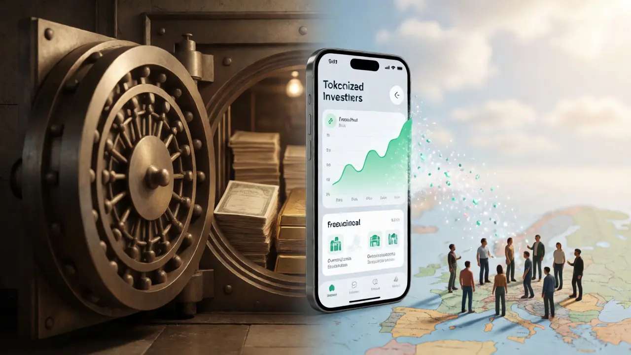 Vergleich traditioneller Tresor und mobiles Token-Investment